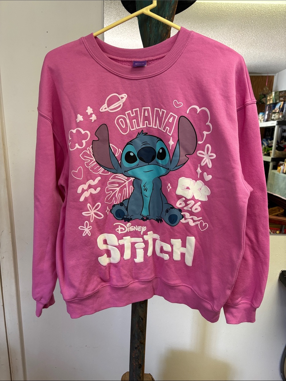 Disney Pink Crewneck Sweatshirt with Stitch Ohana Graphic